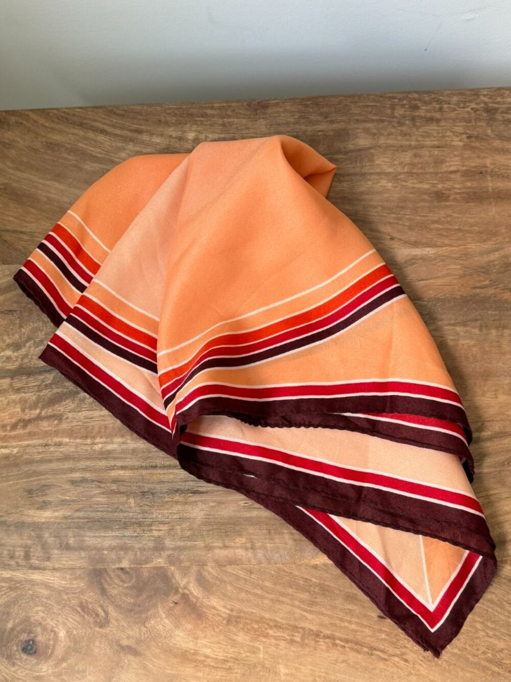 VINTAGE Mid-Century Modern Geometric Scarf Peach & Terracotta MCM Style
